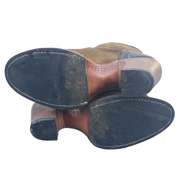 PSKaufman Boots Brown Suede Black Rubber Cap Almond Toe Mid Calf Womens 7 - Picture 7 of 8